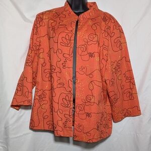 Women's Cambridge Dry Goods Embroidered Cotton Jacket Orange,3/4 sleeves, Sz 2X